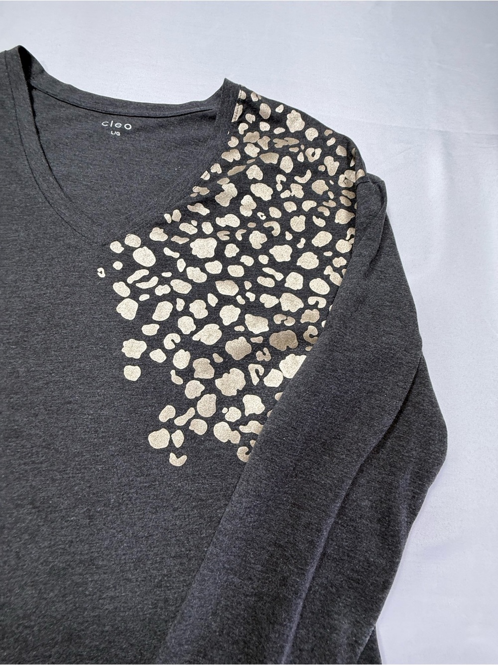 cleo Charcoal Long-Sleeve Top with Metallic Gold Leopard Shoulder - Picture 3 of 7